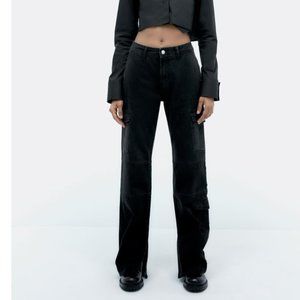 NWT ZARA CARGO SPLIT JEANS BLACK
